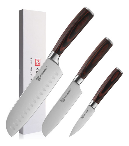 Keemake Santoku - Juego De 3 Cuchillos De Chef Japoneses Con