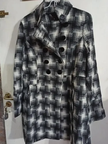 Saco Tapado Cuadrille Cuadros Negro Gris Cruzado Abotonado S
