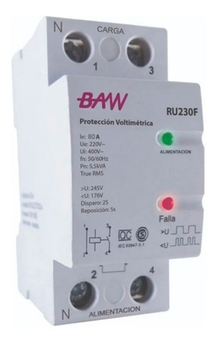 Imagen 2 de 5 de Protector De Tension Monofasico Directo 80a Baw Ru230f80