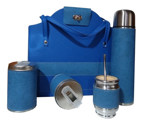 Set Matero Cartera Kit Combinado Azul Termo 1 L Acero