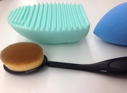 Maquillaje:set De Brocha Oval+esponja Blender+limpia Brocha