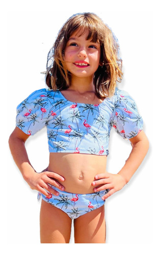 Imagen 1 de 5 de Malla Bikini Princesa Niña Uv Upf50+ Top + Bomb Flamenco