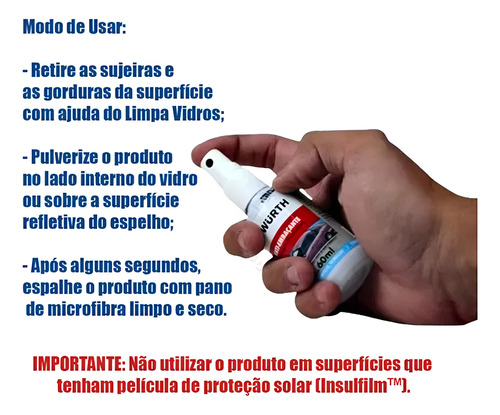 Anti Embaçante Wurth Para Vidros Espelhos Box De Banheiro