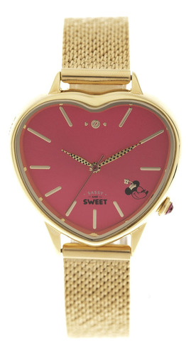 Relógio Analógico Feminino Disney 100 Coração Dourado Redond