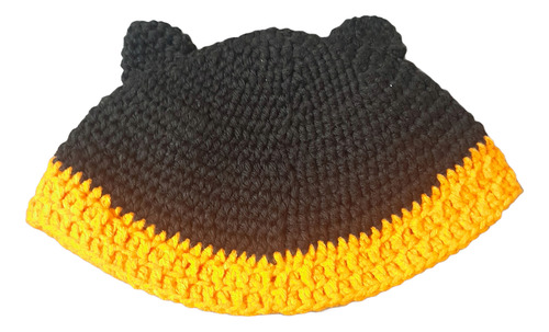 Gorro Gato De Lana Tejido Al Crochet Adulto Invierno Negro Y Naranja Adolescente / Adulto Gato