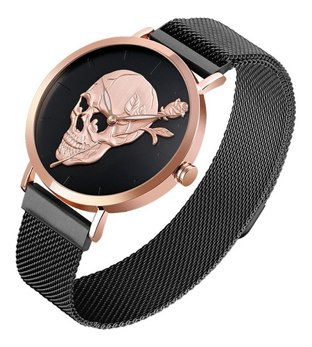 Reloj Mujer Skull Rosa Magnetico