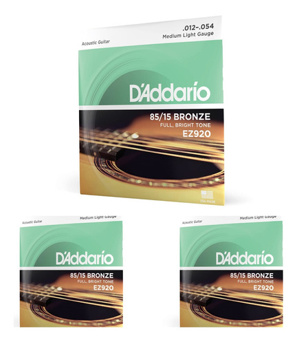 3 Encordados De Guitarra Acústica Daddario Ez920 12/54