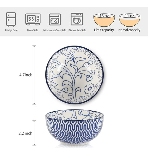 Juego De Tazones De Postre De Ceramica Selamica De 12 Onz...