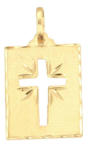 Pingente Placa Com Cruz Vazada E Fosca Grande Ouro 18k/750 Cor Amarelo