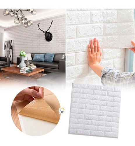 Imagen 6 de 10 de Placa De Pared Autoadhesivo Textura 3d Ladrillo Blanco