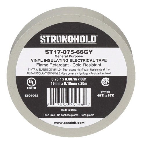 Paq 10 Cinta Aislar Gris Eléctrica Stronghold St17-075-66gy Lisa