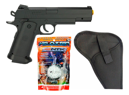 Pistolinha Metal Airsoft Mola Colt 1911 + Munição + Coldre