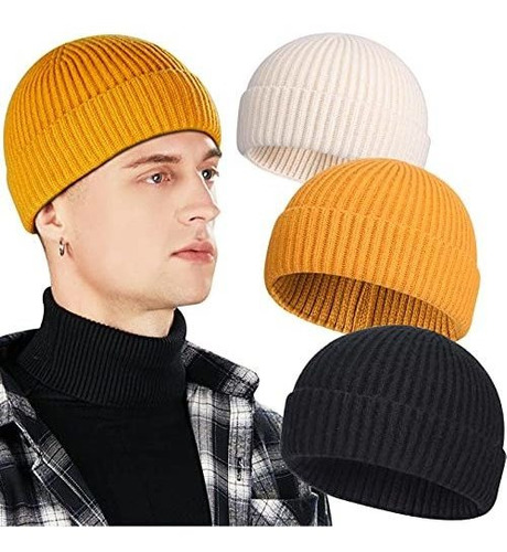 Paquete De 3 Gorros De Pescador De Lana Para Hombre, Gorro D