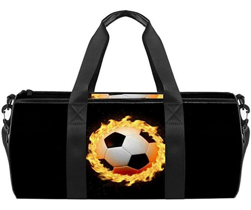Soccer Football Fire Black Duffel Bag For Women Men Sports .