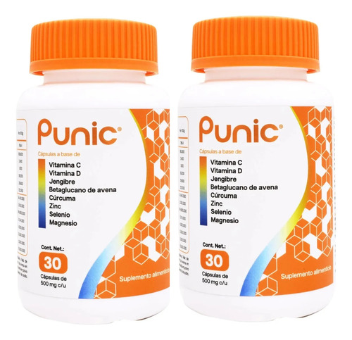 2 Vitaminas Punic 30 Capsulas Vitaminas E D Mineral Zinc Pak Sin Sabor