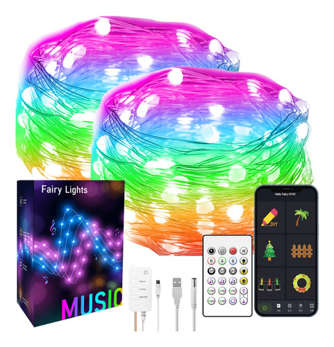 2pzs Smart Luces Navideñas Audioritmico 10m Color Rgbic Ip65 Luces Multicolor