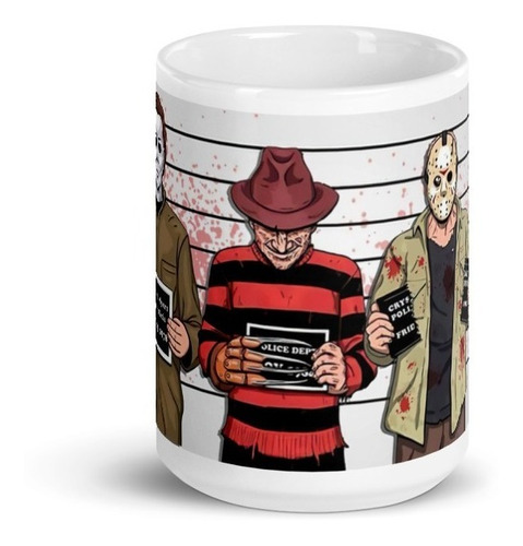 Taza Blanca 15oz Terror Michael Myers, Freddy Krueger, Chuky