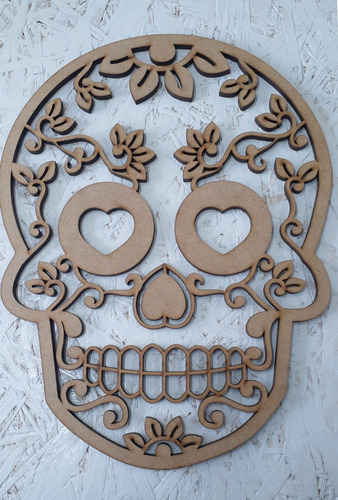 Calavera Decorativa En Mdf Con Adornos Florales