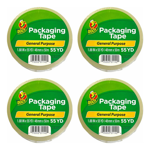 Pack 4x Cinta Transparente Duck Packing Tape Pro 48mm X 50m