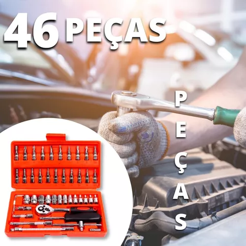 Jogo Conjunto De Ferramentas Chave Catraca Reversível Kit Com Soquetes 46  Peças Combinadas Sextavados Junta Universal Com Maleta Chaves De Boca Para  Reparo Conserto De Carros E Motos LINHA PREMIUM DUPIN