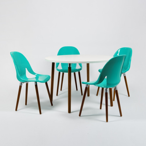 Juego De Comedor Mesa Camelia Redonda + 4 Sillas Nina Wood Color Aqua