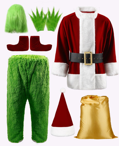 Shejize Disfraz De Monstruo Verde Navideño 9pcs Traje De Pap