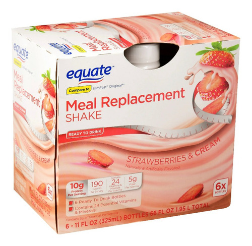 Equate Batido Sustitutivo De Comida Fresas Y Crema 6pz