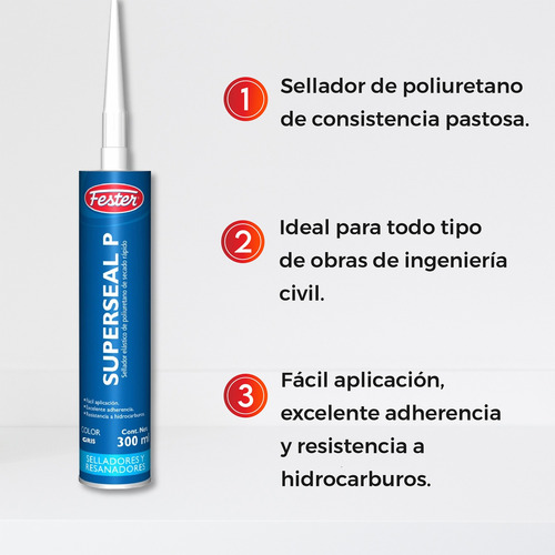 Pack 2 Sellador De Poliuretano Fester Superseal P 300ml Gris