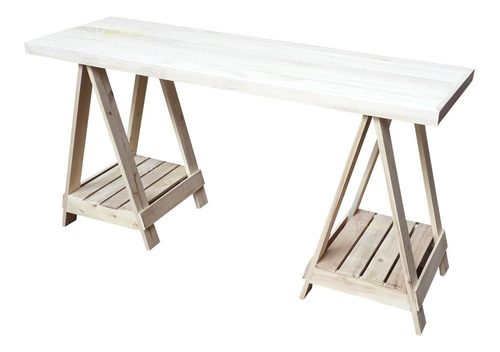 Imagen 1 de 9 de Mesa De Trabajo O Escritorio De Caballetes En Madera Alamo