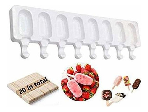 Popsicle Molds 1 Set 8 Cells, Ice Pop Molds Silicone With 20