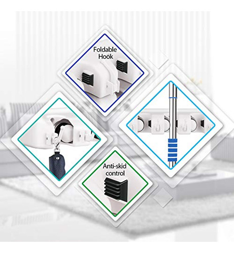 Portaescobas De Pared Letmy - Soporte Para Escobas Y Trapead