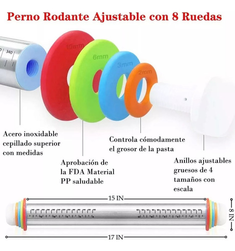 Ulsero Regulable Rodillo Acero Inoxidable Repostería