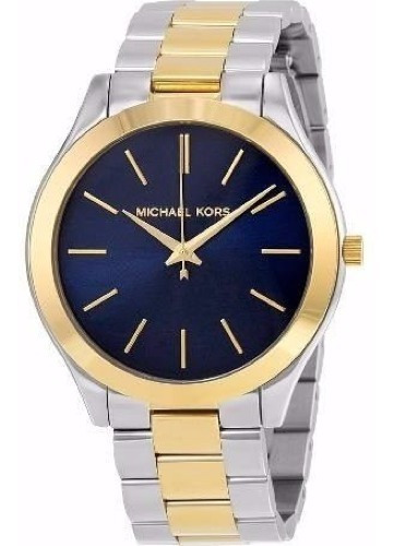 Relógio Michael Kors Mk3479 Slim Runway Misto Dourado Azul