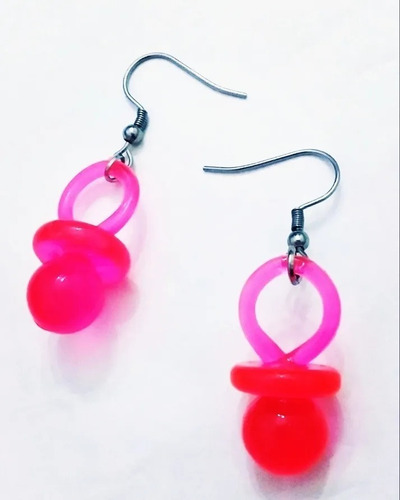 Aros Chupetes Aritos 80s Vintage Luz Negra Fuxia