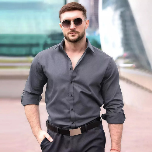Camisa Delgada De Negocios Simple Antiarrugas Para Hombres