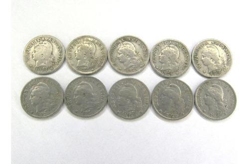 Argentina Niquel 5 Centavos 1921 A 1930 10 Monedas Oferta !