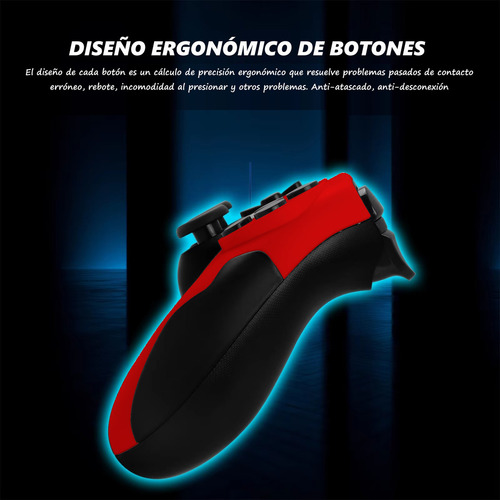 Techwolf Control Joystick Inalámbrico Con Giroscopio De Seis Ejes, Compatible Con Consolas Ps4, Ps3 Y Pc, Con Doble Vibración, Rojo