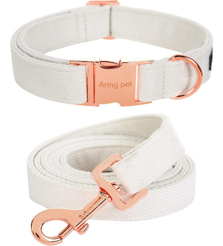 Aring Pet Collar Para Perro Y Correa De Algodón Blanco Para