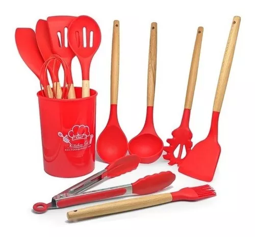 Set cucharones utensilios cocina de silicona 12 piezas rosado MAH HOGAR