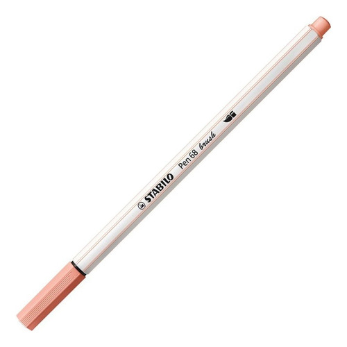 Caneta Pincel Stabilo Pen 68 Brush Lettering Salmão Laranja Exterior Branco