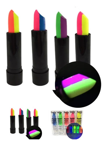 Labial Fluo X 4 Maquillaje Brilla Luz Negra Uv Cotillón