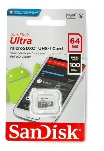 Imagem 1 de 5 de Cartão Micro Sd 64gb Sandisk Classe 10 100mb/s