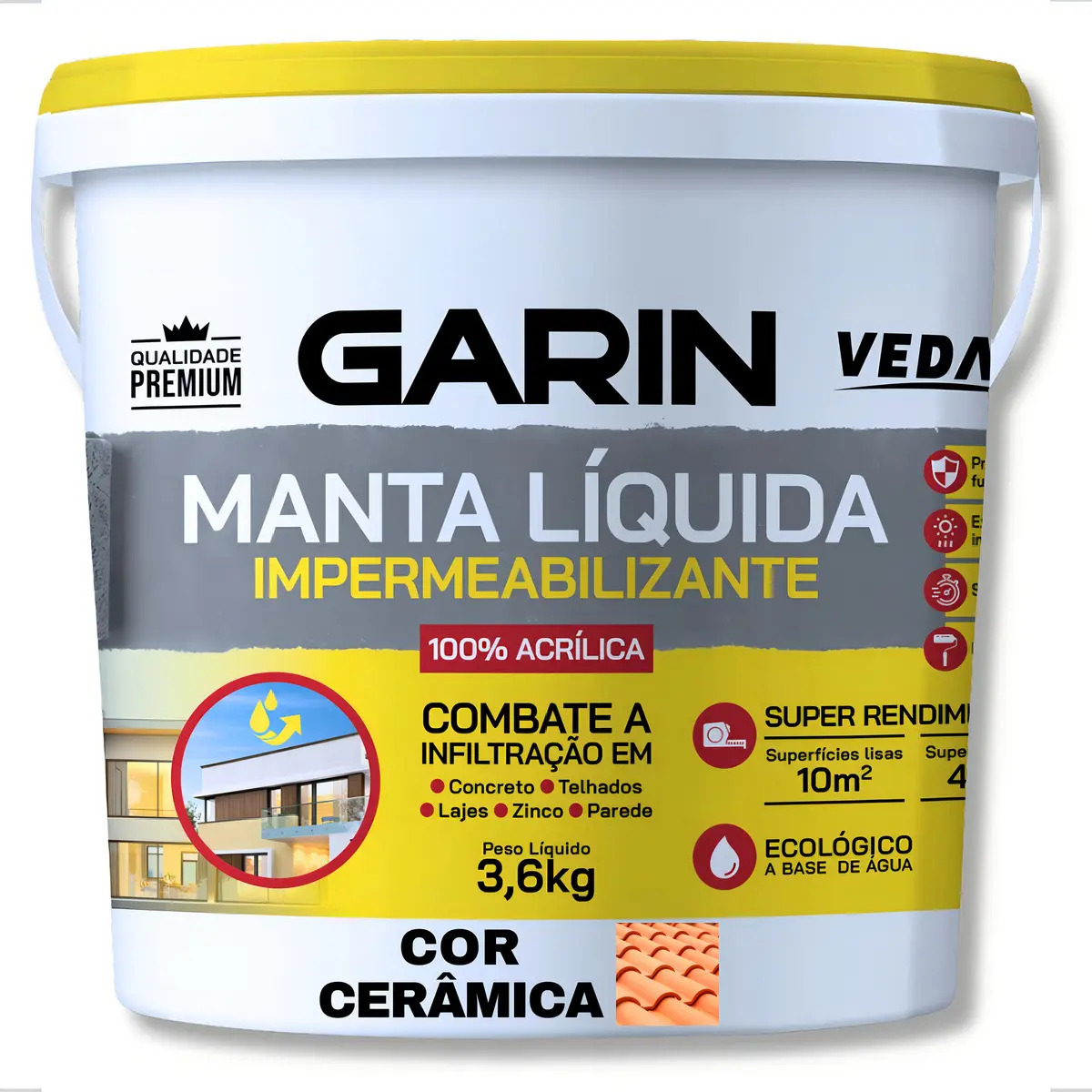 Manta Líquida Impermeabilizante Infiltração Laje Telha 3,6kg Cor Cerâmica Telha