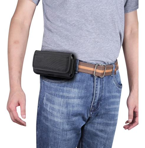 Funda Negra De Cuero Tipo Riñonera Para Hombre