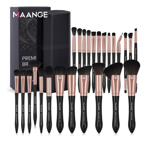 25 Set De Brochas Para Maquillaje Profesional +estuche +caja Color Negro