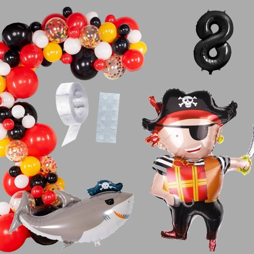 Pack De Globos Pirata , Tiburón Pirata , Arco Para Armar 