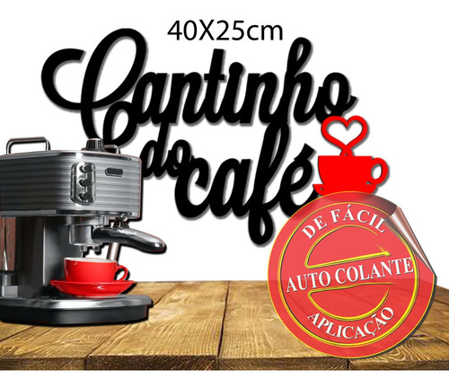 Imagem 1 de 3 de Painel Decorativo Cantinho Do Café Preto Xícara Vermelha Mdf