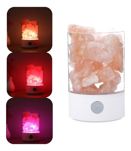 Mini Lámpara Cristal Sal Del Himalaya Luz Led Colores M2 Usb Estructura Blanco Redondo