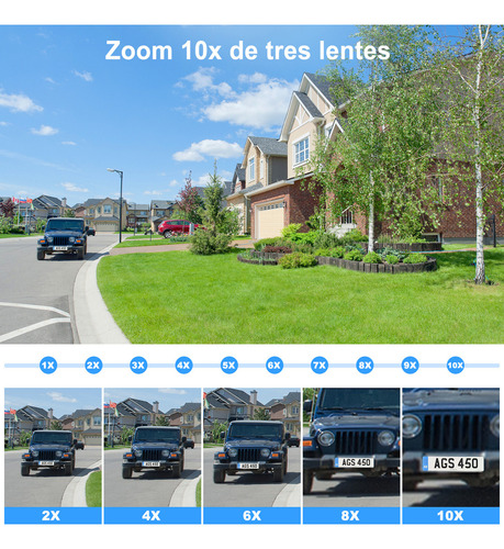 Ojo® Cámara de seguridad De Pantalla doble de triple lente con Resolución de 12MP Zoom Óptico 10x+Zoom digital 10x