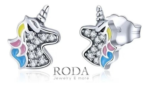 Bellos Aretes Unicornio Plata S925 Y Zirconias Envío Gratis 